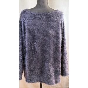 Lou & Grey XL Navy Eyelash Knit Pullover Sweater Soft Fuzzy Raglan